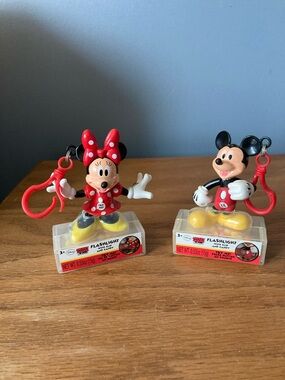 Disney Mickey mouse and Minnie, mouse collectible figurines, flashlights.